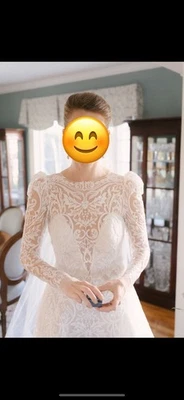 pnina tornai wedding dress ivory A-line, long sleeved, lace, size 4 - Image 1 of 4