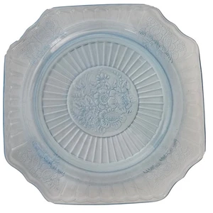 Anchor Hocking Mayfair Blau Vertiefung Glas Teller 10" Floral Vintage - Bild 1 von 5