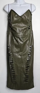Neu mit Etikett Fashion Nova olivfarbenes Midikleid aus Kunstleder mit Cutouts Damen Gr. L figurbetont Schlitz - Bild 1 von 23