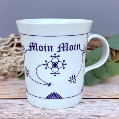 Kaffeebecher Indisch Blau " Moin Moin " 300ml Porzellan Tasse maritim - Bild 1 von 2