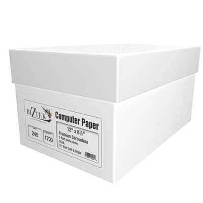BIZTEK Continuous Computer Paper 12 x 8.5, 92 Bright, 15 lb. 2-Part W/W 1700 pcs