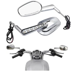 Motorcycle Rearview Mirrors with LED Turn Indicator Compatible Harley Davidson - Picture 1 of 10