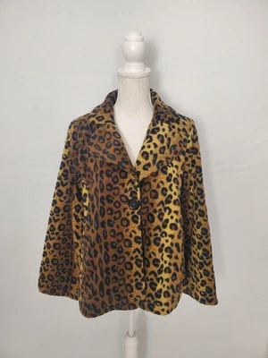 Chaqueta polar suave con estampado de leopardo marrón y negro Susan Graver pequeña para mujer Foto 1 de 4