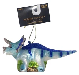 2024 Robert Stanley BLUE TRICERATOPS DINOSAUR Blown Glass Ornament - NEW - Picture 1 of 7