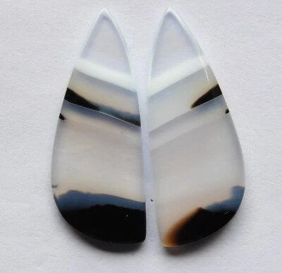 29.90 Ct Natural Banded Agate (38mm X 14.7mm each) Cabochon Loose Match Pair - Image 1 of 3