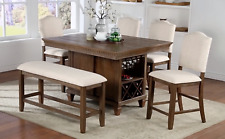 New Brown Dining Counter-Height Pub Table w/ Wine Rack Upholstered Chair & Bench