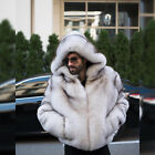 Top Mens Thick Natural Fox Fur Hood Bomber Jackets Winter Real Fur Warm Overcoat