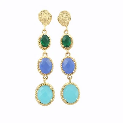 Aretes de cuarzo verde con piedras preciosas de oro amarillo regalo para madre 2,4" Foto 1 de 4
