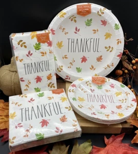 RAE DUNN "THANKFUL" Thanksgiving Event Pack with 32 Plates & 72 Napkins BUNDLE - Picture 1 of 7