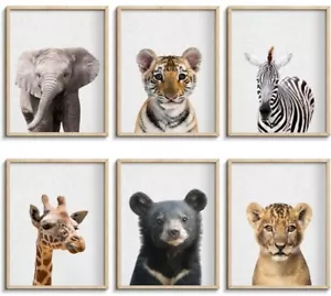6 Pieces Safari Baby Animal Posters and Prints, Canvas Painting Nursery 12x16 - Picture 1 of 1