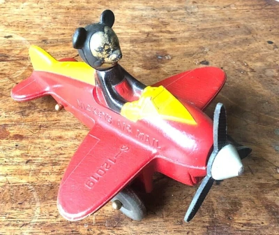Ancien rare jouet Mickey's Air Mail Avion Walt Disney L: 16 cm  Excellent état. - Photo 1/4