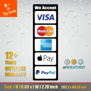 We Accept Credit Card Visa Master AE Amex PayPal Apple Pay POS Vinyl Stickers - Bild 1 von 3