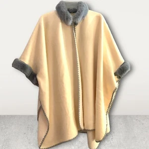 Soft and Cozy Fleece Large Coat Poncho/Cape w/Faux Fur Handmade Imported S000087 - Picture 1 of 12