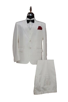 Trajes de cena de boda elegantes de diseñador de marfil para hombre (abrigo + chaleco + pantalón) Foto 1 de 4