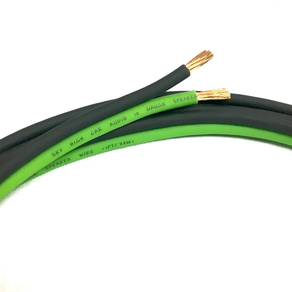 10 ft TRUE 10 Gauge GREEN/BLACK AWG Sky High Car Audio Speaker Wire Car Home