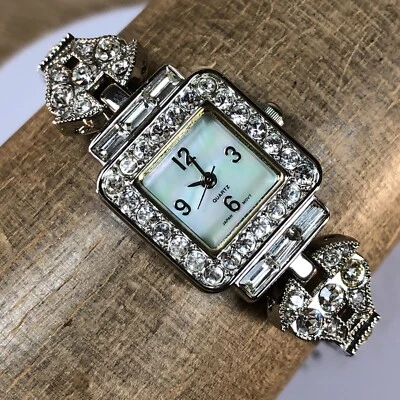 Reloj de cuarzo vintage Avon para mujer F3059331/U pavé completo esfera madreperla 6 1/2" Foto 1 de 4