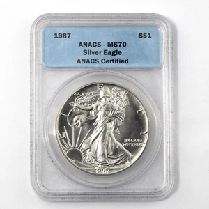 1987 $1 1 oz American Silver Eagle ANACS MS70 - Vintage Blue Label / Case - Picture 1 of 2