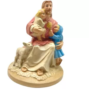 Vintage 1985 Byron Formen handbemalt Keramik Jesus mit Kindern & Lamm Figur - Bild 1 von 12