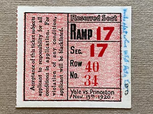 Biglietto TK 1920 PRINCETON TIGERS vs YALE BULLDOGS college football stub 13/11/20 - Foto 1 di 2