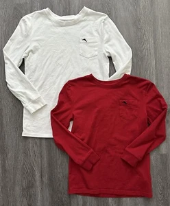 Tommy Bahama Boys Solid Long Sleeve Shirt Red White Large 10/12 EUC Lot Of Two - Picture 1 of 5