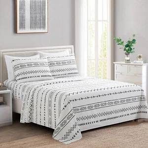 Printed Rayon from Bamboo Deep Pocket 6 Pieces Sheet Set, Modern Geometric Queen - Picture 1 of 8