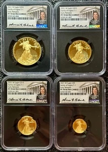 CABRAL!!! 2021-TYPE-1-AMERICAN-GOLD-EAGLES-4-COIN-SET/$5/$10/$25/$50/pf70-UC/ER - Picture 1 of 18