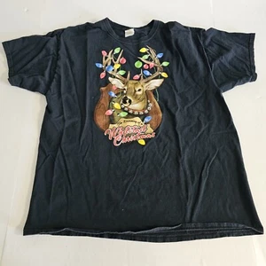 Fruit Of The Loom XL Christmas Hunter Mounted Deer Black Graphic T-Shirt - Picture 1 of 8