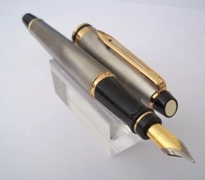 Fountain Pen Waterman Expert Steel GT Gray Writing M New Stock U65 - Picture 1 of 12