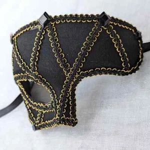 Black & Gold Men's Masquerade Mask Phantom of the Opera Handmade Costume Eyemask - Picture 1 of 7