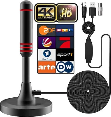 Digital TV DVB-T2 Antenne mit Verstärker HD 4K 1080P TV Zimmerantenne VHF/UHF - Bild 1 von 4
