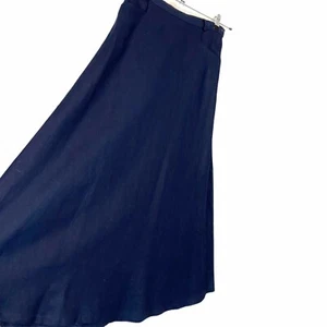 Bagatelle Long Flared Skirt Vintage Womens Navy Blue Linen Side Button Size 6 - Picture 1 of 8