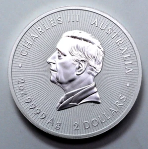2024 2 oz 9999Silver Round Australian Emu Mother&Baby $2 Dollar Piedfort Charles - Picture 1 of 2