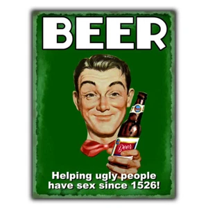 CERVEZA AYUDANDO A LA GENTE FEA A TENER SEXO METAL PLACA DE PARED Retro divertido bar faltave - Imagen 1 de 3
