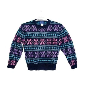Vtg WOOLRICH Women's Wool Pastel Pink Purple Fair Isle Snowflake Sweater Sz M - Picture 1 of 5