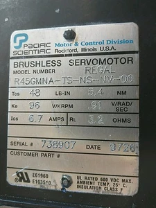 Pacific Scientific Brushless Servo Motor MN: R45GMNA-TS-NS-NV-00 6.7-A 3.2-OHM - Picture 1 of 5