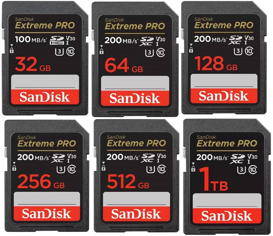Sandisk SD Extreme Pro 200MB/s Flash Memory Card 32GB 64GB 128GB 256GB - Image 1 of 1