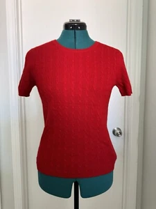 Charter Club 2-ply Cashmere Red Crew Neck Sweater Short Sleeve Petite - Picture 1 of 11