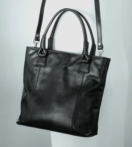 John Lewis BLACK LEATHER TOP HANDLE TOTE / GRAB BAG WITH CROSSBODY STRAP Med/Sml - Picture 1 of 9