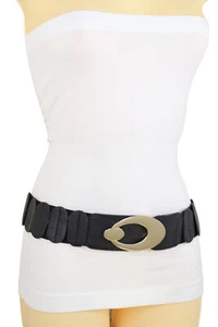 Women Black / Brown Color Elastic Authentic Cool Belt Gold Metal Oval Buckle S M - Picture 1 of 36