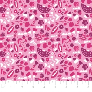45 x 36 Flowers and Leaves on Pink 100% Cotton Fabric All Over Print - Picture 1 of 1