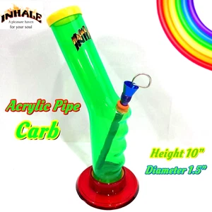 INHALE®️ 1.5X10" GRIP ACRYLIC Hookah WATER PIPE W CARB & POKER MADE IN THE USA - Picture 1 of 6