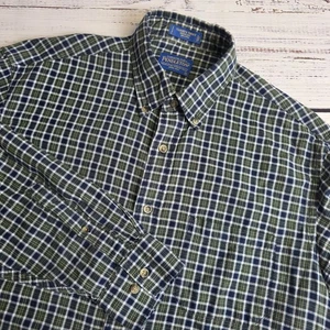 Pendleton Varsity Shirt Mens Large Green Blue Plaid Long Sleeve Button Down - Picture 1 of 8