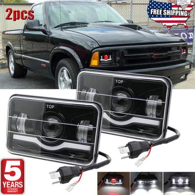 2PCS 4x6inch LED Headlights High Low Beam DRL For Chevrolet S10 1995 1996 1997 Foto 1 de 4