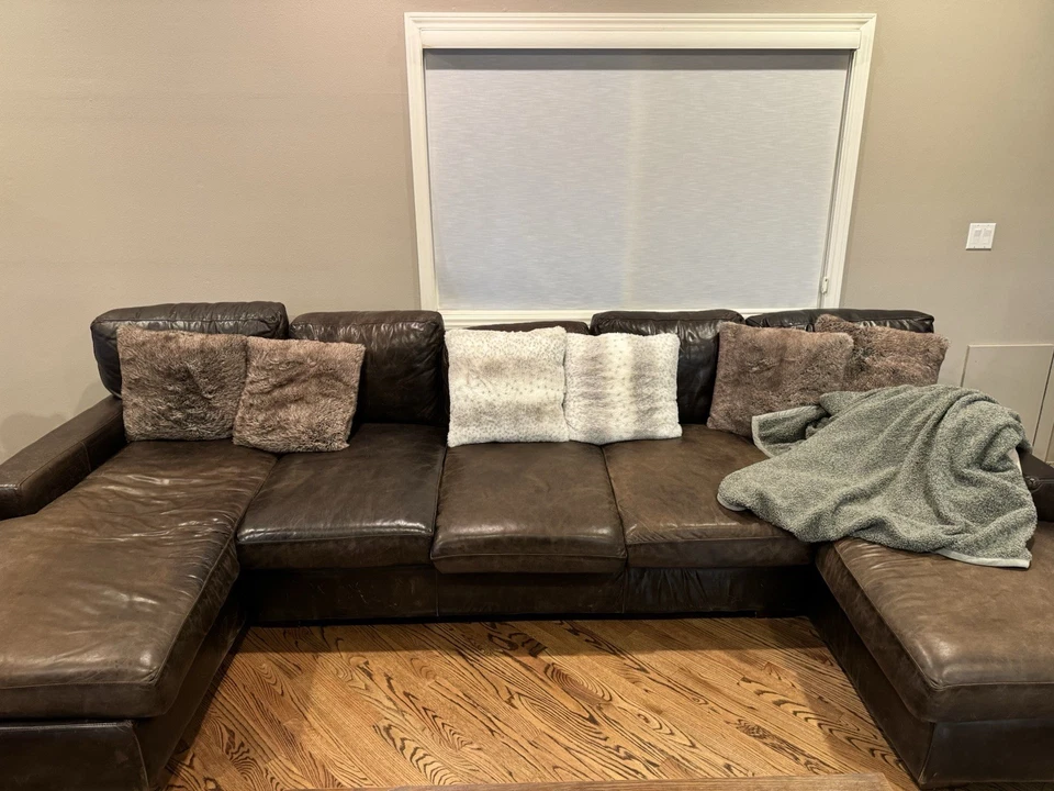Large deep comfortable Brown leather sectional/sofa/couch  - Image 1 of 4
