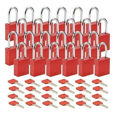 Padlock Set Aluminum Red 24 Pack Keyed Different OSHA Safety Lockout Tagout - Image 1 of 3