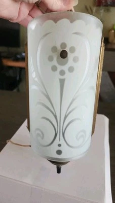 Antique Art Deco Wall Sconce Bronze Brass Light Frosted Etched Glass Shade - Image 1 of 4