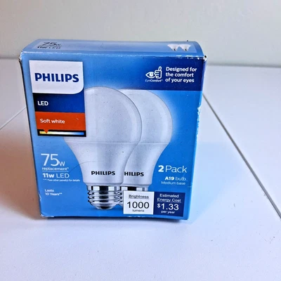 Philips LED 75W/100W Soft White Non-Dim A19 2 Bulbs - Image 1 of 3