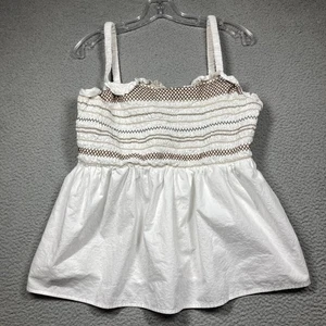 Old Navy Tank Top Damen XL Tall weiß gesmokt Stretch Boho Babydoll bestickt - Bild 1 von 10