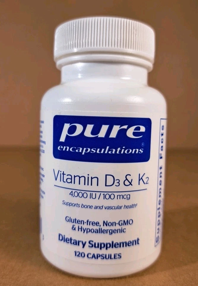 Suplemento dietético Pure Encapsulations vitamina D3 e K2, 100 mcg 120 cápsulas - Imagem 1 de 4