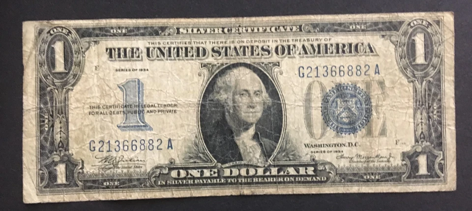 1934 $1 One Dollar Silver Certificate FUNNY BACK GA Block - Image 1 of 2